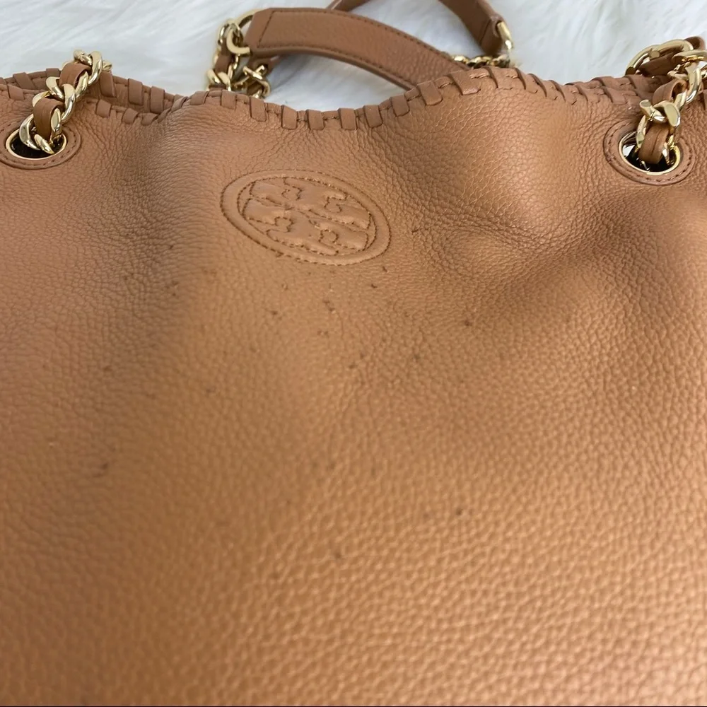 Tory Burch Bombé Slouchy Camel Leather Tote Bag